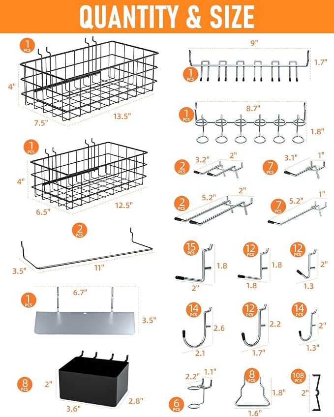 INCLY 238PCS Pegboard Accessories Organizer Kit, Peg Board Hooks Assortment - Image 6