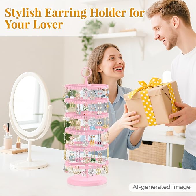 EsLuker.ly Earring Holder Organizer Rotating Stud Display Tree Rack, 6 Tier | - Image 8