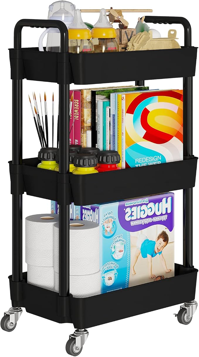 Laiensia 3-Tier Storage Carts, Mobile Shelving Unit Cart - Image 7