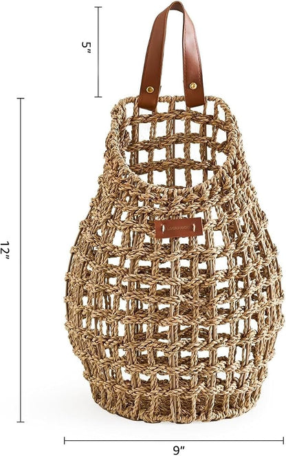Woven Front Door Basket Water Hyacinth Wall Hanging Basket Decorative Boho - Image 2