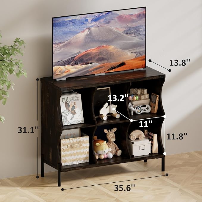 6 Cube Storage Shelf Organizer, Low Book Shelf Bookcase Entryway Table - Image 2
