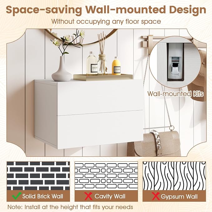 KOMFOTT Floating Nightstand Set of 2, Modern Hanging Bedside Table | Wall - Image 6