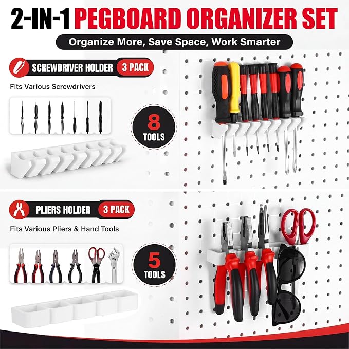 Junkin 6 Pcs Pegboard Screwdriver Holder and Pliers Organizer Set, Pegboard - Image 3