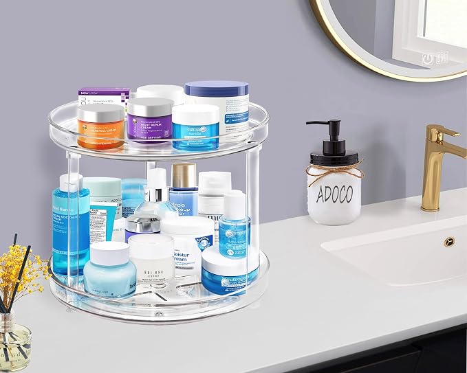 2 Tier Lazy Susan, 10.6 Inch Clear Makeup & Skincare Organizer, Bathroom - Image 4