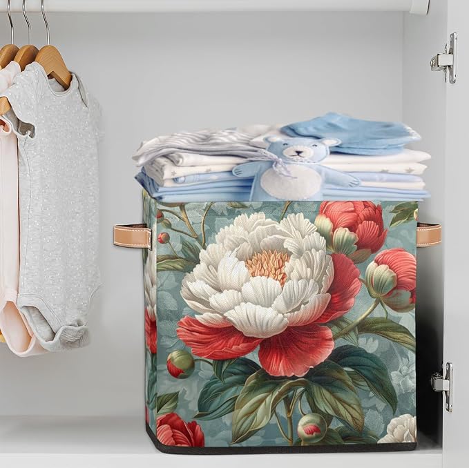 TropicalLife 13x13x13 Inch Large Fabric Storage Cube Retro Rose Foldable - Image 2