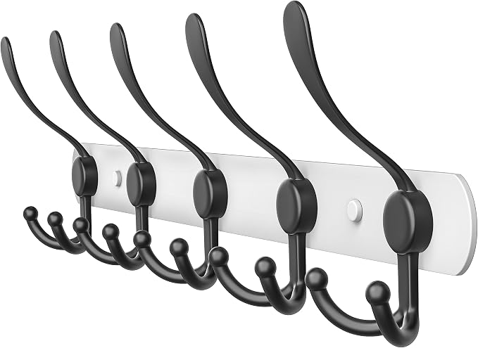 Coat Rack Wall Mount with 5 Tri Hooks, Stainless Steel 16 Inch – White & Black by SAYONEYES