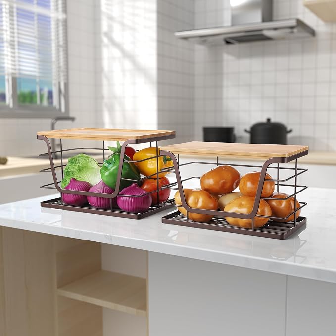 ALOCEO 2 Pack Stackable Wire Storage Basket - Image 2
