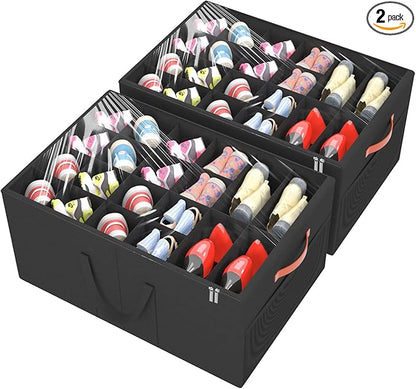 Aokeyee 2 Pack Shoe Organizer for Closet, Large Shoe Storage Box Fits up to 48 by Aokeyee