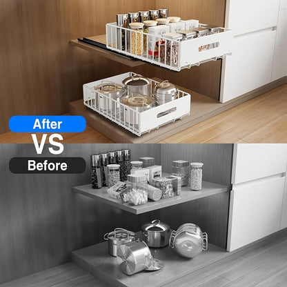 MUSTORN 2 Pack Pull Out Cabinet Organizer, Slide Out Cabinet Drawers Peel and - Image 5