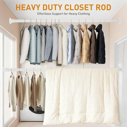 White Adjustable Closet Rod 18-77 Inches, Heavy Duty Metal Clothes Hanging Rod - Image 3