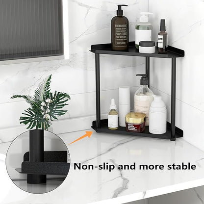 FLE Corner Bathroom Counter Organizer, Bathroom Organizer Countertop Black | 2 - Image 4