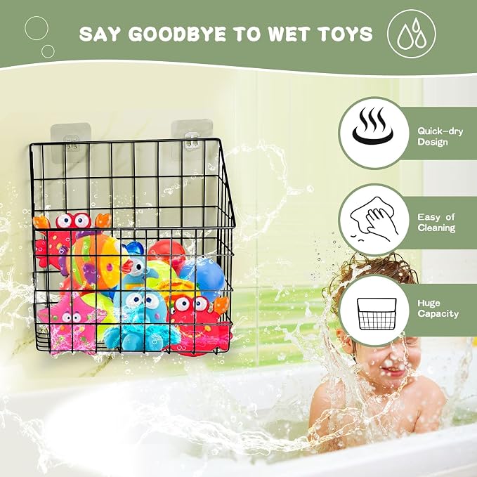 Greentainer 2 Pack Bath Toy Storage Organizer, Large Rustproof Metal Wire Basket - Image 3