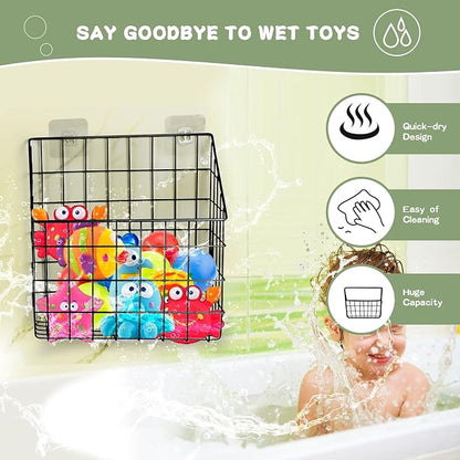 Greentainer 2 Pack Bath Toy Storage Organizer, Large Rustproof Metal Wire Basket - Image 3