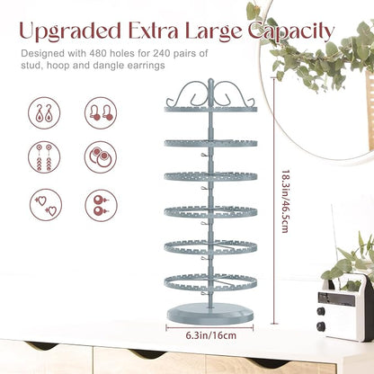 MODOWEY 6 Tier Rotating Earring Holder Organizer Stand, Adjustable Metal - Image 2
