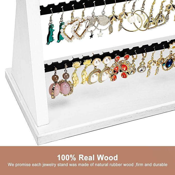 Poyilooo Earring Holder Organizer, Rustic Wood Earring Holder Stand, 5 Layer - Image 4