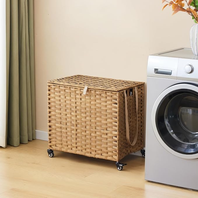 Laundry Hamper with Wheels, 34.3 Gallon Rolling Laundry Basket with Lid - Image 2