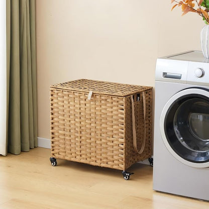Laundry Hamper with Wheels, 34.3 Gallon Rolling Laundry Basket with Lid - Image 2
