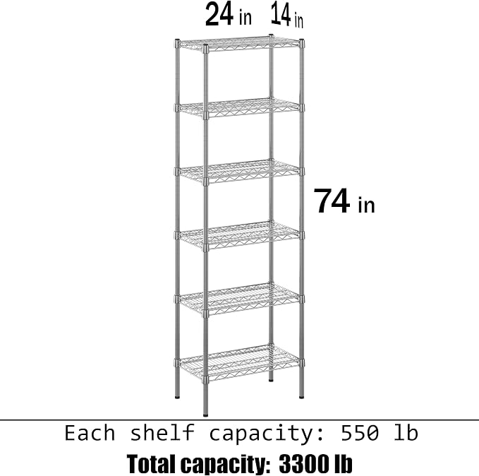 14" Deep x 24" Wide x 74" Height Wire Shelving Kit | 6-Tier | NSF Commercial - Image 3