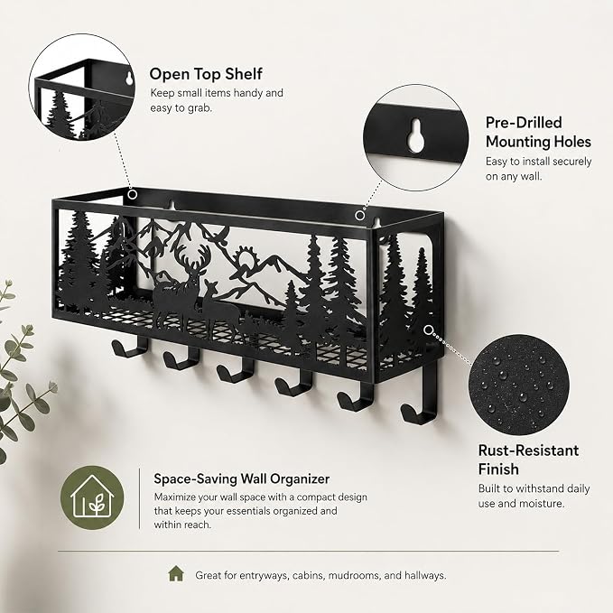 Deer Metal Wall Mail Organizer Wall Mounted Key and Mail Holder Mail Basket - Image 7