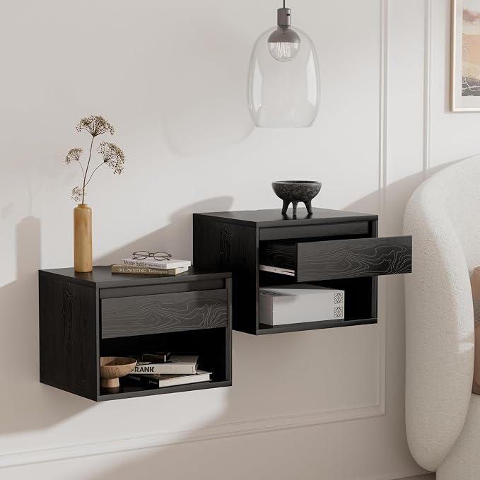 Mid Century Modern Floating Nightstand Set of 4, Wall Mounted End Table - Image 7