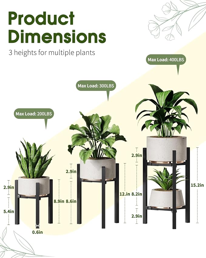 3 Pack Plant Stand Indoor Adjustable, Metal Modern Indoor Plant Stand, Heavy - Image 2