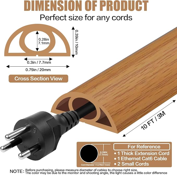 Floor Cord Cover Self Adhesive Cord Hider, 10FT Cable Management, Extension - Image 2