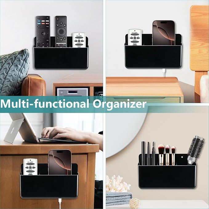 3 Slot Remote Control Holder, TV Remote Holder Wall Pen Storage Accessories - Image 5
