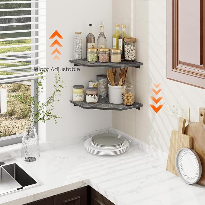 Corner Shelf Wall Mount, Cable Box, Wood Hanging Storage Shelf Organizer - Image 2