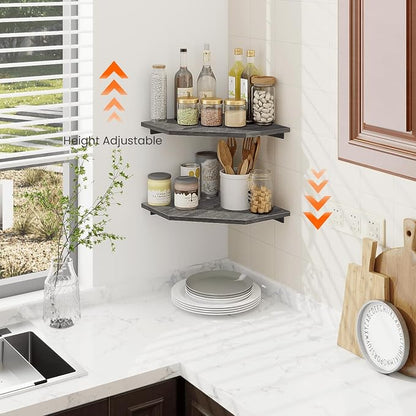 Corner Shelf Wall Mount, Cable Box, Wood Hanging Storage Shelf Organizer - Image 2