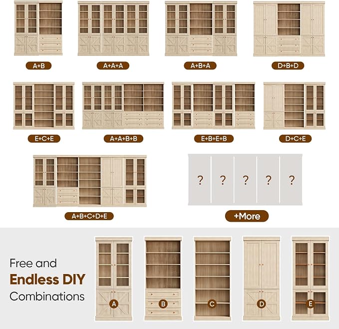 ivaniti 70.8" Bookshelf with Glass Doors, Farmhouse Modular Bookcase with - Image 9