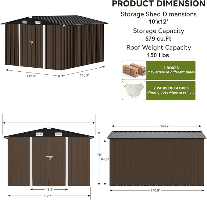 COMHOMA Shed Outdoor Storage Shed Metal, Lockable Doors Tool Sheds - Image 3
