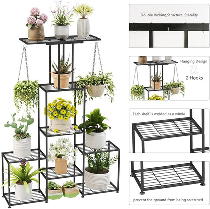 Plant Stand Indoor Outdoor, Metal 6 Tier Tall Hanging Plant Shelf - Image 9