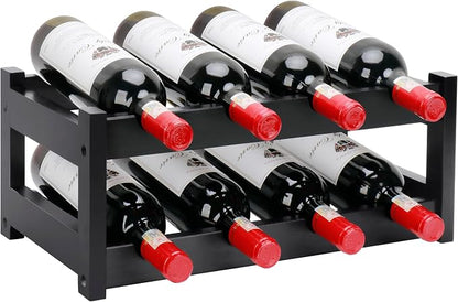 Bamboo Wine Rack, 2-Tier 8 Bottles Wine Storage Cabinet Shelf, Easy-Assembly by Thalomely