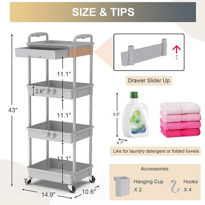Goovilla 4 Tier Rolling Utility Cart Organizer - Image 4