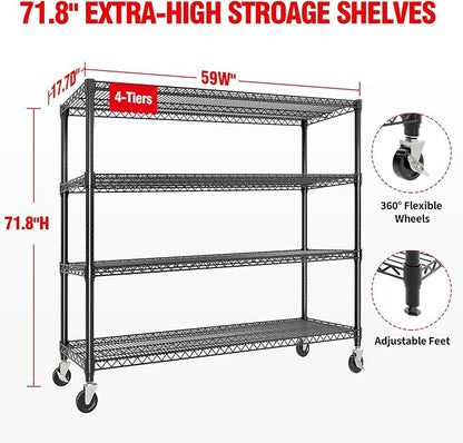 Metal Storage Shelving Units on Wheels, Storage Shelves 4-Tier Wire Rack - Image 2