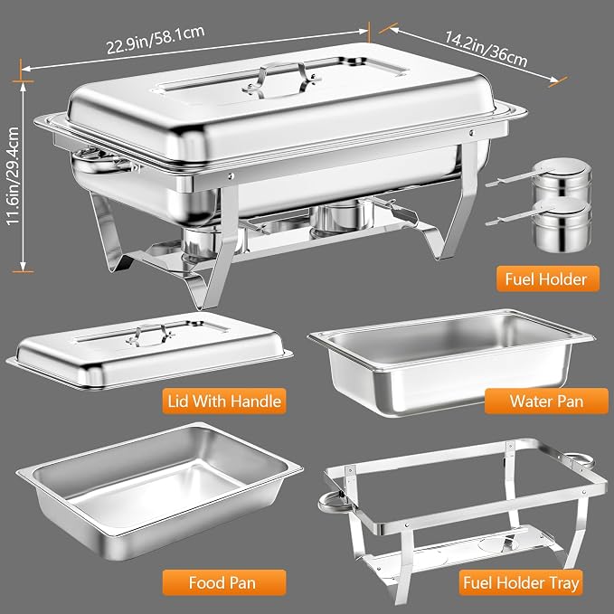 Chafing Dish Buffet Set, 8QT Stainless Steel Chafing Dishes - Image 2