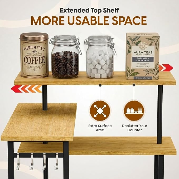 3-Tier Bamboo Corner Organizer Countertop Shelf | Extended top shelf, coffee - Image 3