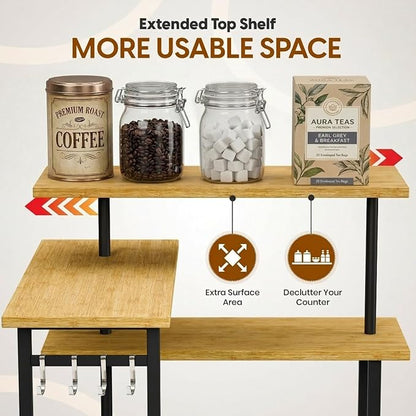 3-Tier Bamboo Corner Organizer Countertop Shelf | Extended top shelf, coffee - Image 3