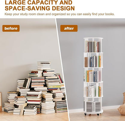 5 Tier Rotating Bookshelf Tower, 360° Rotating Bookshelf - Image 5