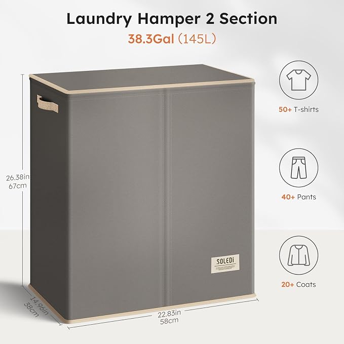 SOLEDI Large Double Laundry Hamper - Image 7