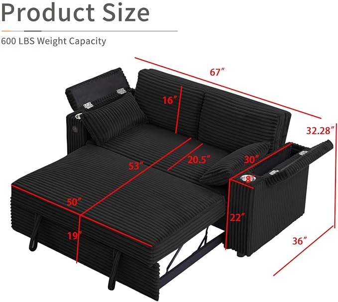 Convertible Corduroy Sofa Bed - Image 2