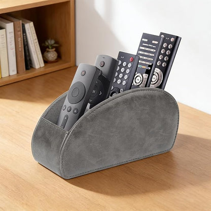TV Remote Control Holder with 5 Compartments, Pu Leather Remote Caddy/Tray by WAYIFON