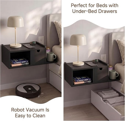 Floating Nightstand with Drawer & Shelf, Wall Mounted Bedside Table - Image 4