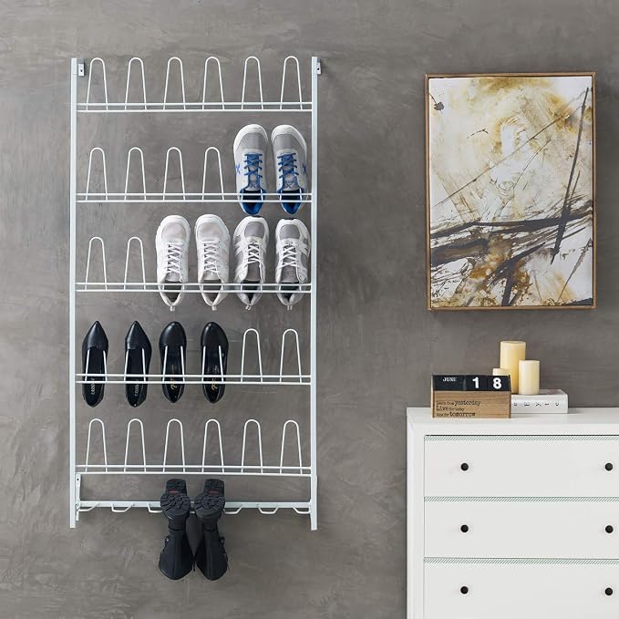MyGift Modern Matte White Metal Wall Shoe Rack in Closet, Mudroom and Entryway - Image 3