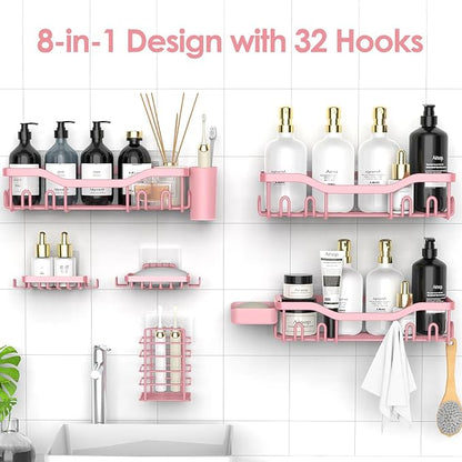 NESOMI Shower Caddy Adhesive Shower Organizer 8-Pack, Rustproof Stainless Steel - Image 4