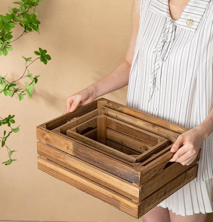 Set of 3 Nesting Wooden Crates, Rustic Wooden Storage Container Boxes - Image 7