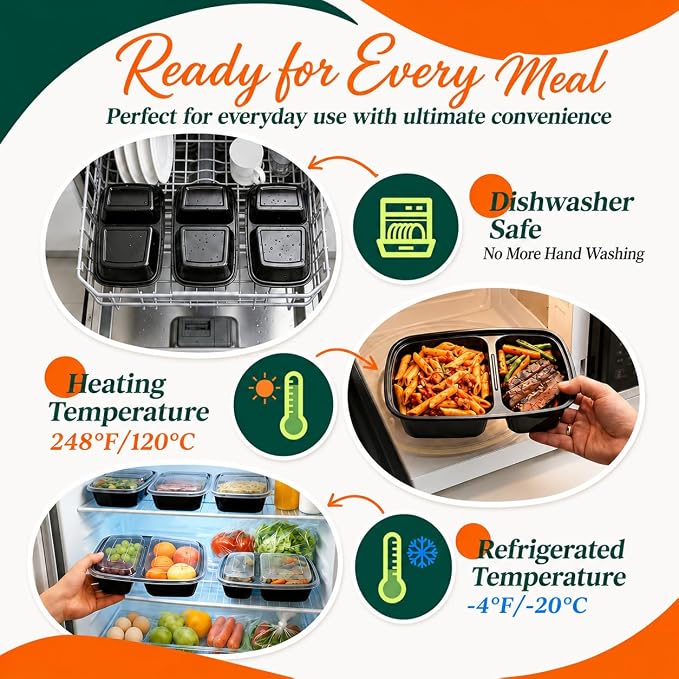 100 Pack32 oz Meal Prep Containers, 2-Compartment Reusable Food Storage - Image 4
