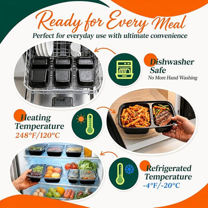 100 Pack32 oz Meal Prep Containers, 2-Compartment Reusable Food Storage - Image 4