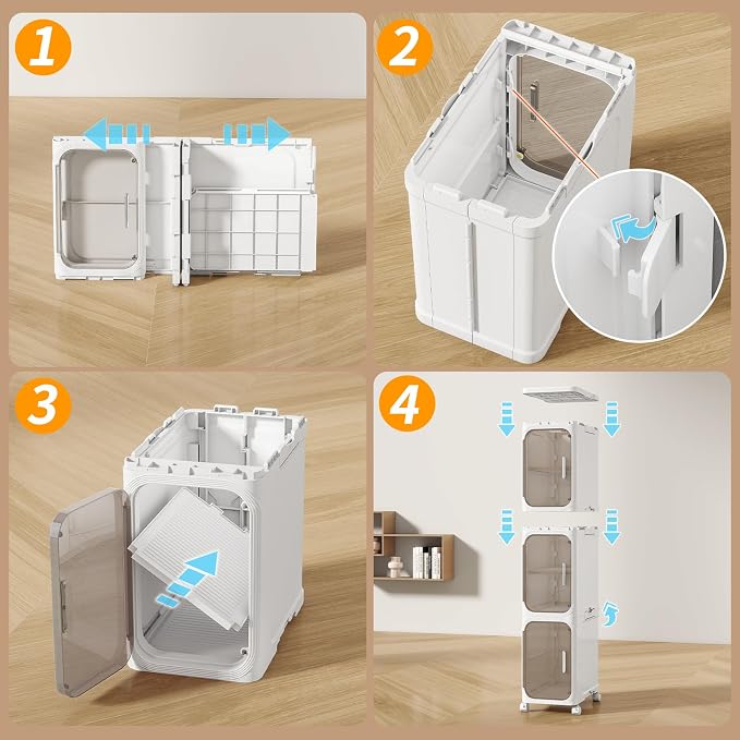 4 Tier Slim Bathroom Storage Cabinet, Foldable and Movable, ABS and PET - Image 6