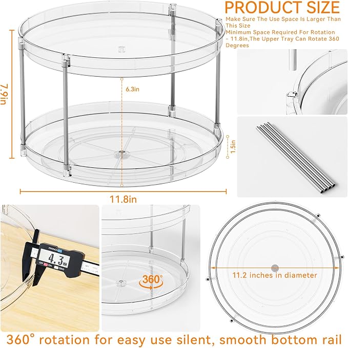 2 Tier Lazy Susan Turntable for Cabinet, Countertop, Double Rotating Kitchen - Image 3